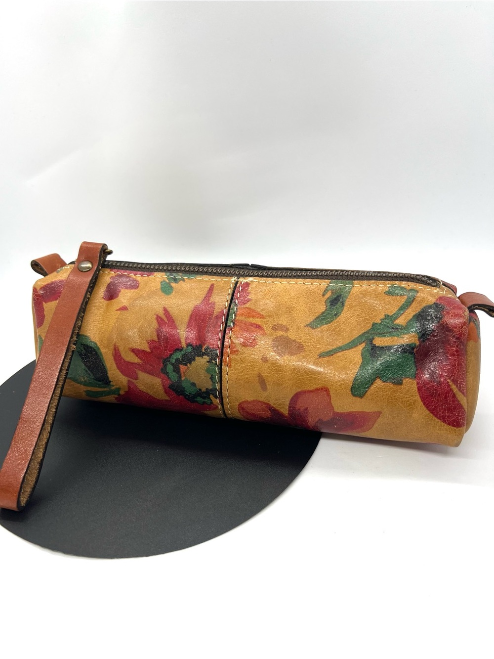 Patricia Nash Floral Leather Wristlet Cosmetic Makeup Pencil Case Vintage Boho